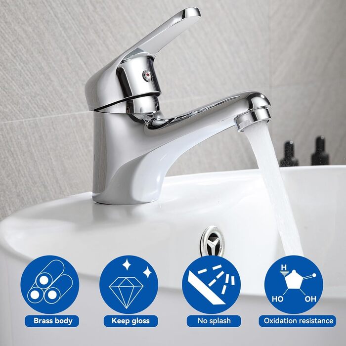 Змішувач для ванної кімнати Auralum з витяжною штангою, однорідний змішувач для раковини, хром, одноручний змішувач для раковини, змішувач для ванної кімнати, змішувач для раковини, для ванної кімнати (без зливного комплекту)
