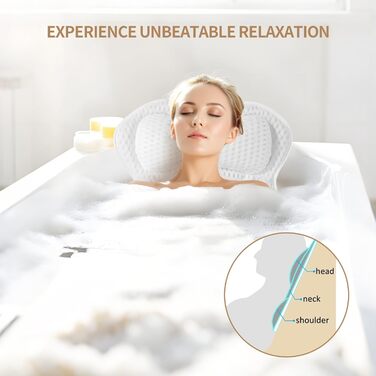 Подушка для ванни 4D сітка з присосками, біла - підтримка шиї, плечей, голови та спини для релаксації