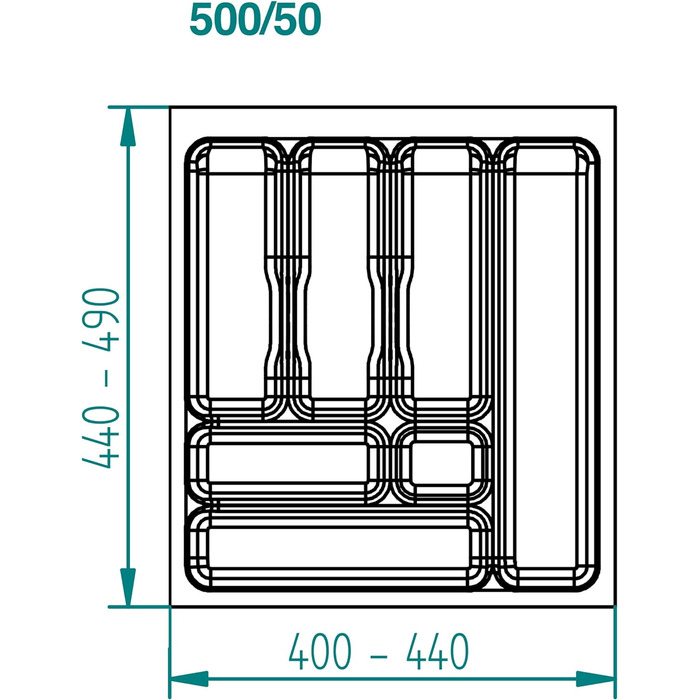 Вставка для шухляди для столових приборів 50 мм, Ш400-440 мм, Д440-490 мм