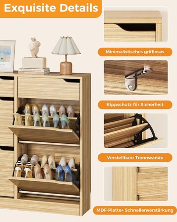 Шкаф для взуття IRONCK з 4 дверцятами, вузький, з 2 висувними ящиками, окремо розташований, з регульованими перегородками, для прихожого, входу та вітальні (білий). Матеріал: дерево. Розміри: 100x23.5x98 см