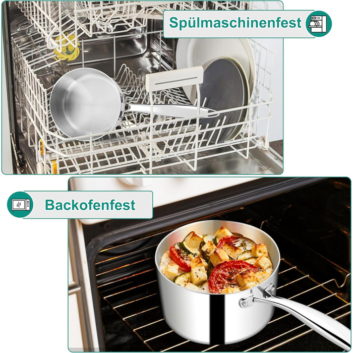 Каструля HaWare з нержавіючої сталі 16 см з кришкою, 1.9 л, для всіх типів плит, нержавіюча сталь, не має покриття, придатна для миття в посудомийній машині