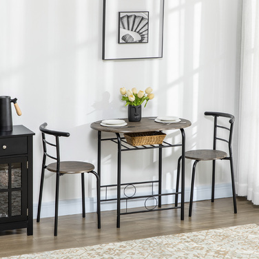 HOMCOM Bistro-Set обідній стіл/кухонний стіл з кріслами, 1 стіл, 2 крісла, 80 см x 53 см x 74,5 см, Чорний | Aosom