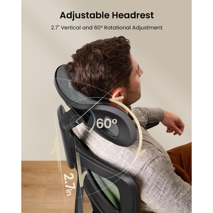 Крісло офісне ProtoArc EC100 зелене - ергономічне комп'ютерне крісло з товстим пружинним сидінням, підтримкою попереку, регульованими підлокітниками та підголівником, поворотне крісло з сітчастою спинкою для дому та офісу