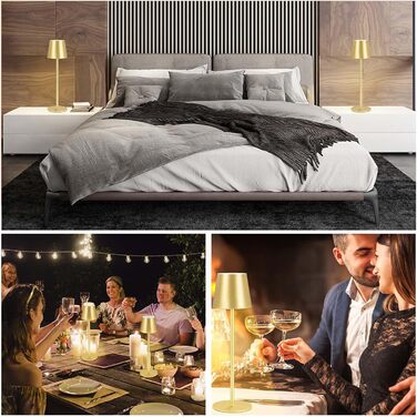 LED-лампа Zoeger: 2 шт., диммування, акумулятор, бездротова, тепле світло 3000K, USB-C, алюміній, IP54, золота