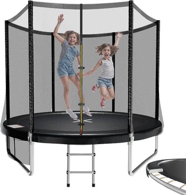 Батут JUMMICO вуличний Ø 228 см з драбиною та кишенею для речей, чорний - безпечний батут для дітей з сертифікацією GS