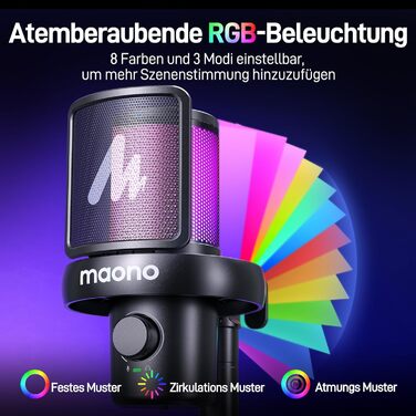 MAONO DM40 Бездротовий мікрофон для ПК з RGB-підсвіткою та ШІ-зміною голосу, шумозаглушення, для геймінгу, подкастингу та стрімінгу (Чорний)