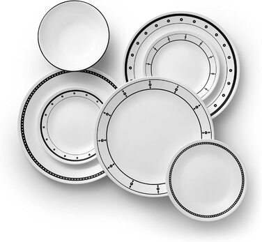 Штучний посуд для 6, стійка до відколів, інформація про зимовий мороз білого кольору недоступна, (чорно-білий, набір посуду), 18-