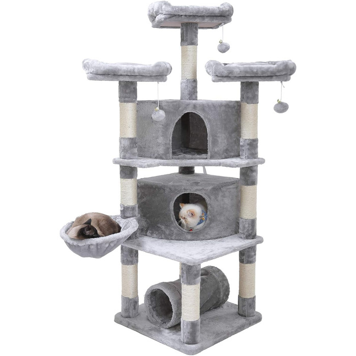 См, Стайня Cat Tree з 3 платформами, EMPJ030G (світло-сірий), 164