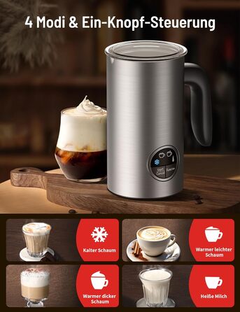 Електричний спінювач молока PARIS RHÔNE 4-в-1, 300 мл, індукція, антипригарне покриття, бездротовий, срібний