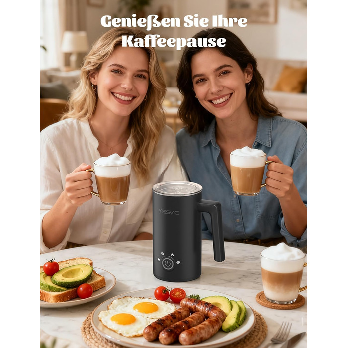 Електричний спінювач молока YISSVIC 4-в-1: автоматичний, 500W, антипригарне покриття, для капучіно, лате, макіато