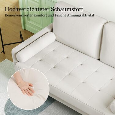 Диван Vesgantti 2-місний, 121 см, сучасний, з 2 подушками, білий, для вітальні/квартири/офісу