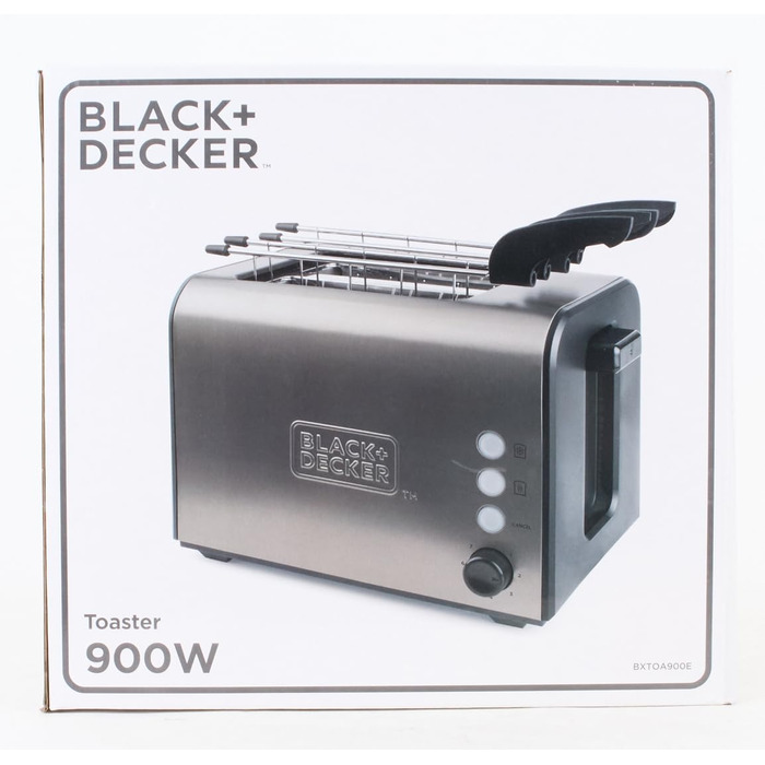 Тостер BLACKDECKER BXTOA900E - 900 Вт 2 широкі слоти, 7 рівнів, насадка для булочки, зупинка/повторне нагрівання/розморожування