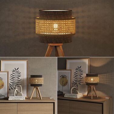 Настільна лампа Vicco Morten з ротангу та чорного кольору, 26 x 45 см, з підставкою