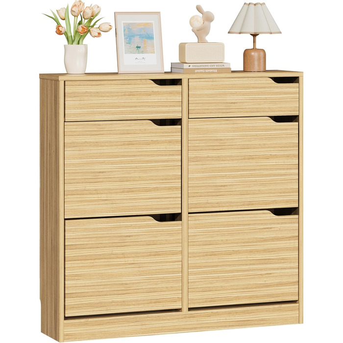 Шкаф для взуття IRONCK з 4 дверцятами, вузький, з 2 висувними ящиками, окремо розташований, з регульованими перегородками, для прихожого, входу та вітальні (білий). Матеріал: дерево. Розміри: 100x23.5x98 см