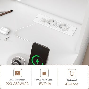 Дзеркальний туалетний столик TEENFON з LED-підсвіткою, 7 ящиками та 4 відкритими полицями, білий