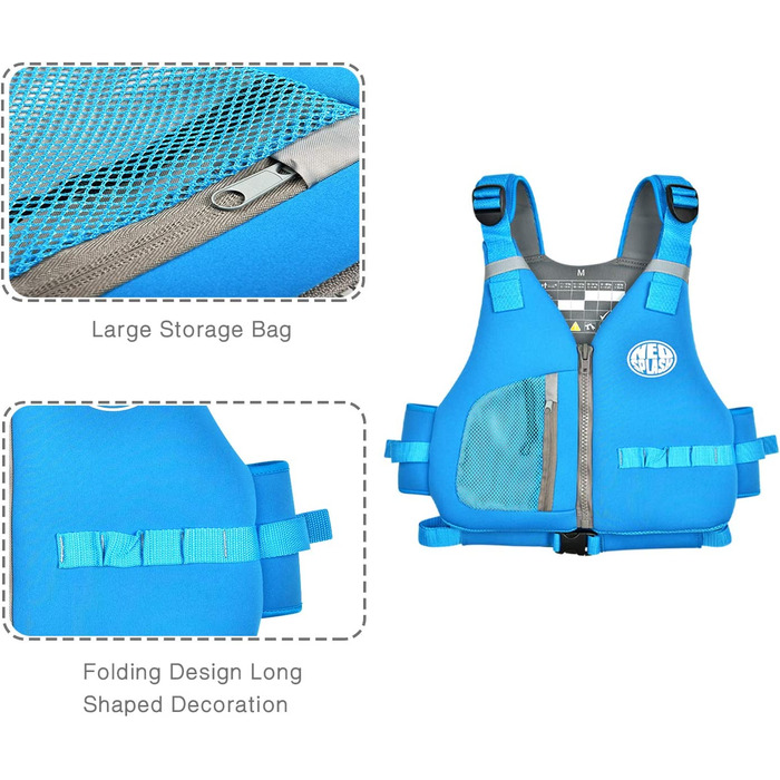 Рятувальний жилет NEO-SPASH для дорослих, човен для плавання, жилет з щільної тканини, рятувальний жилет idea для водних видів спорту, каякінгу, підводного плавання, катання на човнах, підводного плавання (Синій, S)