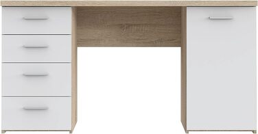 Письмовий стіл з 4 ящиками та 1 дверцятами, дерев'яна панель, дуб сонома білий, 145 x 60 x 76,3 см Дуб сонома білий з 4 висувними ящиками та 1 дверцятами, 106