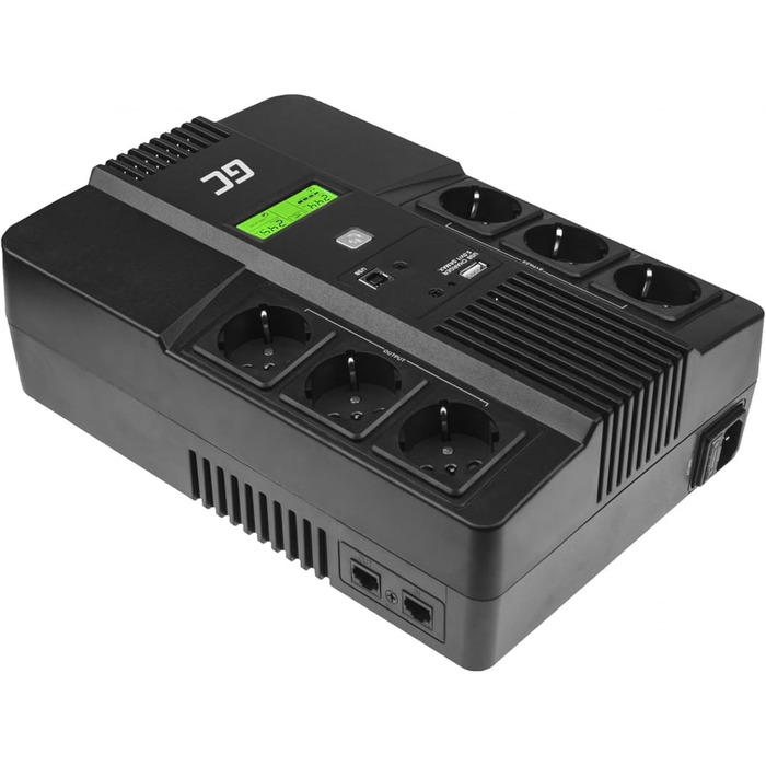 ДБЖ Green Cell 800 ВА (480 Вт) AVR USB/RJ45 6 Schuko виходів РК-екран Компактний