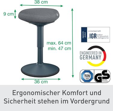 Офісний стілець Leitz Ergo Active з піною подвійної щільності, регульована висота 57-82 см, оббивка з переробленого матеріалу (до 110 кг), темно-сірий