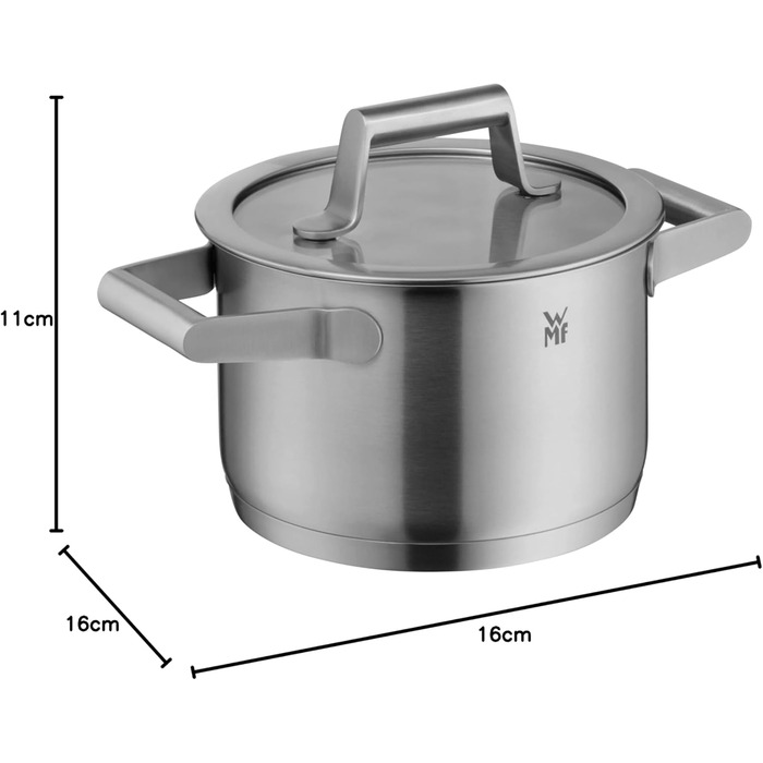 Каструля WMF Comfort Line 16 см, 1.4 л, нержавіюча сталь Cromargan, без кришки, індукційна, для пасти та молока