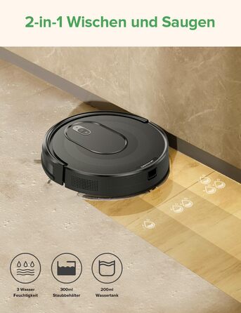 Робот-пилосос Vexilar W7 з функцією миття підлоги, 5000Pa, LiDAR навігація, тихий (50 dB), 150 хвилин роботи, 15 зон заборони, 5 карт, керування зі смартфона та пульта