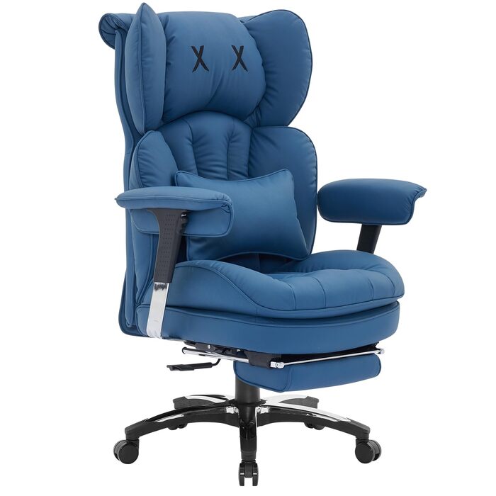 Офісний стілець Efomao X-Stickerei для дому та офісу, шкіряний (PU), з регульованою спинкою, підставкою для ніг та підтримкою попереку, витримує до 200 кг, чорний