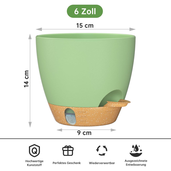 Набір горщиків для квітів ZMTECH 25 см з підставкою, пластикові, самополив, індикатор рівня води, для дому та саду (2 шт.)