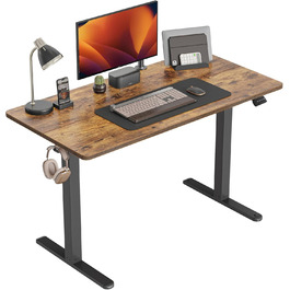 Електричний стіл CubiCubi з регулюванням висоти, 100 x 60 см, T-подійна ніжка зі сталі, функція пам'яті, антиколізійна система, чорний каркас/коричнева стільниця