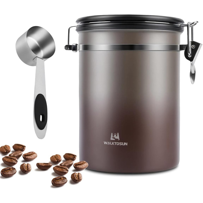 Герметична кавова банка з нержавіючої сталі, контейнер для кави з вакуумною герметизацією, 1,8L (сірий, коричневий)