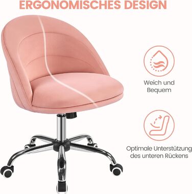 Крісло Yaheetech для дому та офісу: регульоване, обтягнуте велюром, з поворотним механізмом, до 136 кг, білий/рожевий
