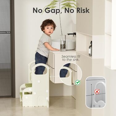 Триттхокер Hoopyosms для дітей, 2/3-рівневий, регульована висота, складаний, з поручнями, антиковзаюча поверхня, для ванної та кухні, підходить для малюків (зелений)