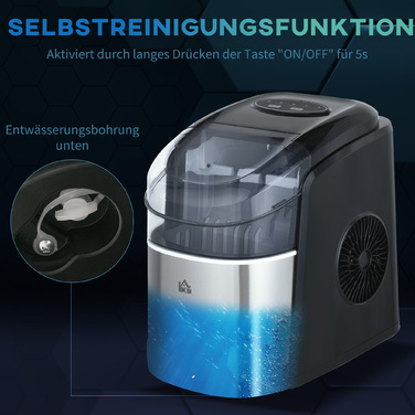 Машина для приготування льоду HOMCOM, диспенсер для льоду, Ice-Maker, продуктивність 12 кг/день, 9 кубиків/6-12 хвилин, сріблястого кольору