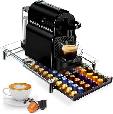 Підставка для капсул кави Masthome для Nespresso, на 60 капсул, зі скляною кришкою та шухлядою, з мікрофіброю