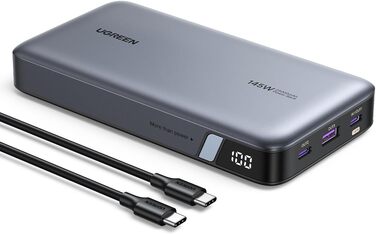 Вт 25000 мАг, 3 шт. USB-C, дисплей, сумісний з MacBook, iPhone, Galaxy, Dell, 145