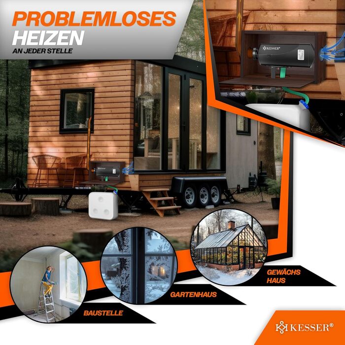 Дизельний опалювач KESSER® 12/24V з таймером, LCD-дисплеєм та пультом керування | Швидкий нагрів, термостат, шумопоглинач | 8kW (червоний/чорний)