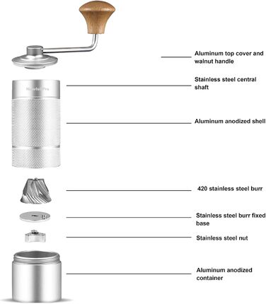Ручна кавомолка M6 для приготування еспресо, срібна, ємність 25г