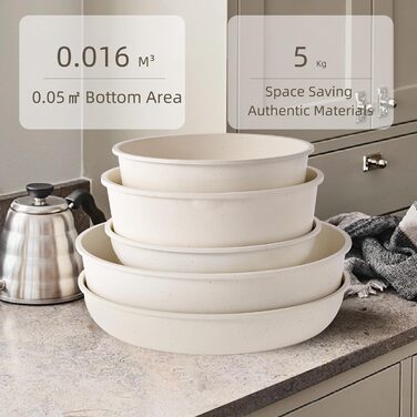 Набір каструль та сковорідок RIOVARM з індукційним дном та знімними ручками, антипригарне гранітне покриття, 16 предметів. Без PFOA.