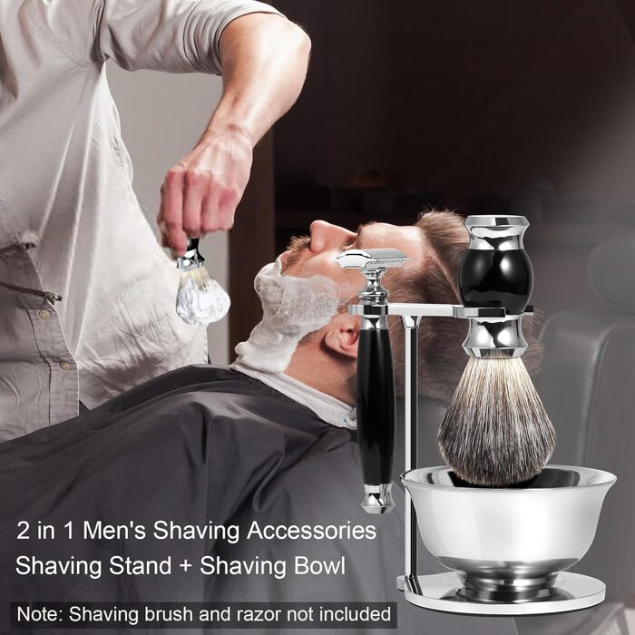 Чоловічий набір для гоління GRUTTI, тримач для бритви 2-в-1, підставка з нержавіючої сталі з чашею, безпечна підставка для гоління (сріблястий)