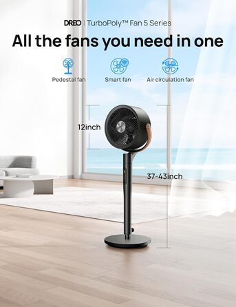 Dreo PolyFan 513S: Тихий розумний вентилятор з широким охопленням (110 см, 1650 м³/год)