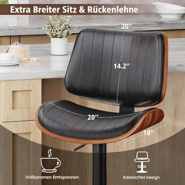 Набір з 2 барних стільців GIKPAL з дерев'яною спинкою та шкіряним сидінням, обертаються, чорний