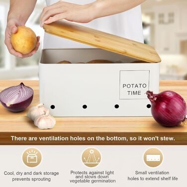 Набір контейнерів для зберігання картоплі, цибулі та часнику Lannvan [3 шт.] - білий. З вентиляційними отворами, зберігає овочі свіжими.