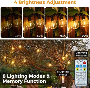 Сонячна гірлянда для вулиці Litogo з 25+2 LED-лампочками G40, 8 режимів, диммування, пульт дистанційного керування, тепле світло, для балкона, саду, тераси