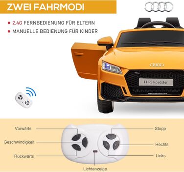 Дитячий електромобіль HOMCOM 12V з пультом, музикою, LED, USB/MP3, для дітей 3-5 років, жовтий
