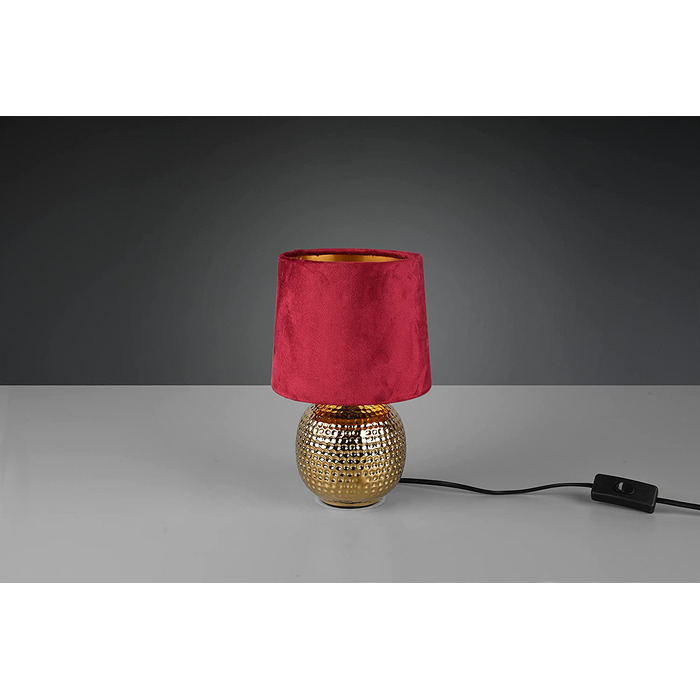 Настільна лампа Reality Leuchten Sophia, кераміка, золото, з абажуром з тканини (зелений/червоний), E14, 16 см
