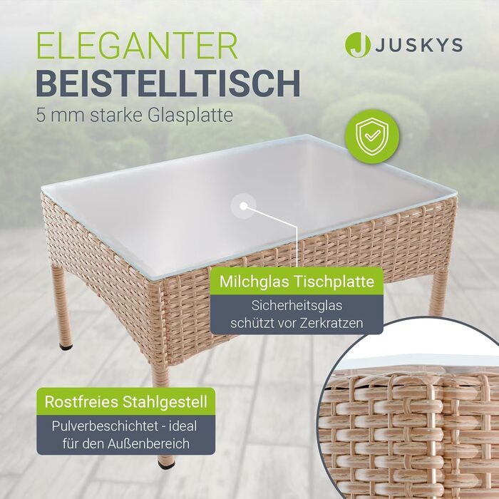 Садовий набір меблів Juskys Fort Myers з ротангу (кремовий) на 4 особи: диван, 2 крісла, стіл, подушки - вуличні меблі для балкона та саду