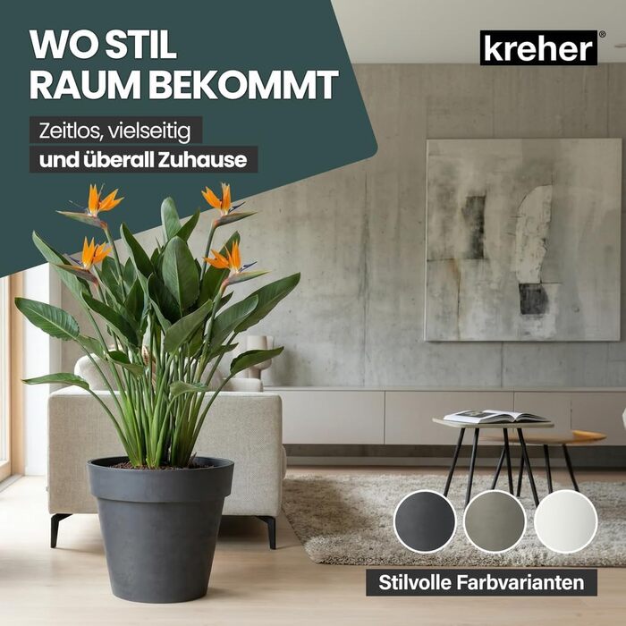 Круглий горщик для квітів Kreher XXL з колесами, діаметром 58 см, антрацит