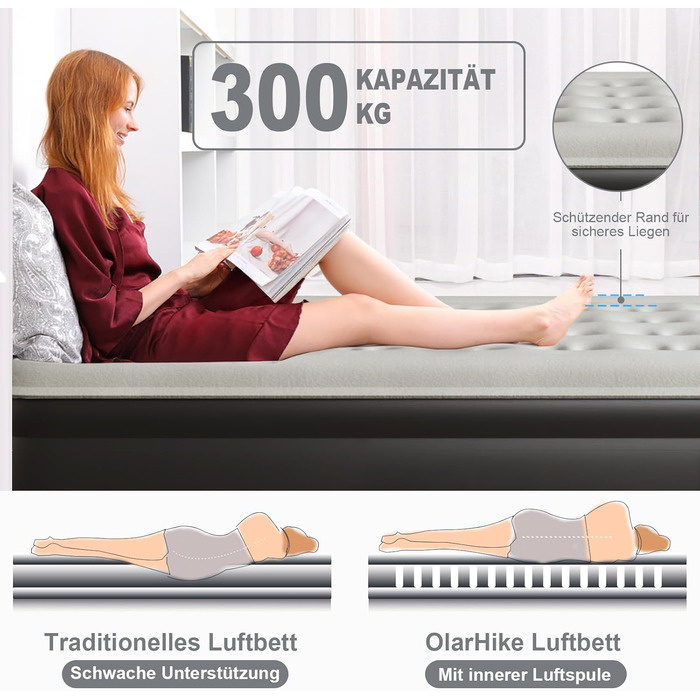 Надувний матрац OlarHike для кемпінгу та дому (2 особи) - 203x152x46 см, чорний