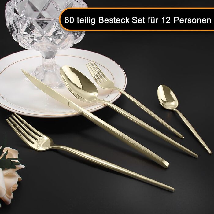 Набір столових приборів на 6 осіб, Targzier, 30 предметів, нержавіюча сталь, кольоровий, для кухні/готелю/ресторану, високоякісний, придатний для миття в посудомийній машині (60 предметів, Champagne)