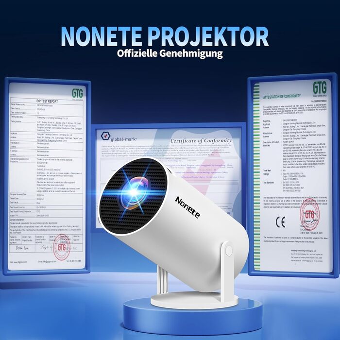 Beamer 4K проєктор: Full HD 1080P, WiFi 6, Bluetooth 5.2, Android, портативний, поворотний 270°, авто-корекція Keystone, для PC/HDMI/USB, з мишкою та пультом, білий