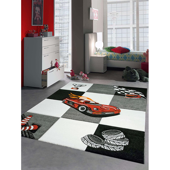 Дитячий автомобільний килим для дитячої кімнати Гоночний автомобіль з контурним вирізом сірого, білого, чорного кольору, розмір (120 см круглий)